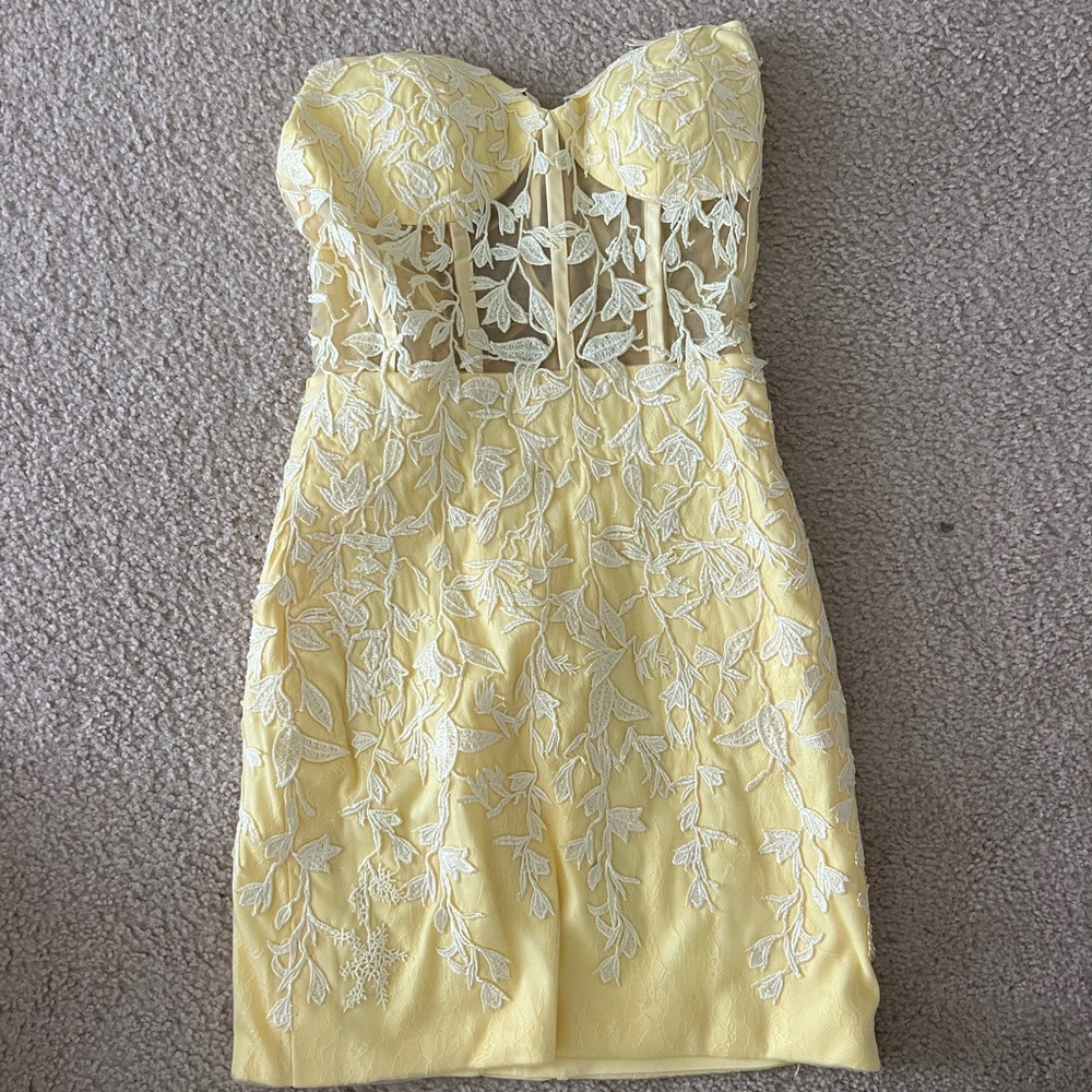 Yellow lacy mini dress size small